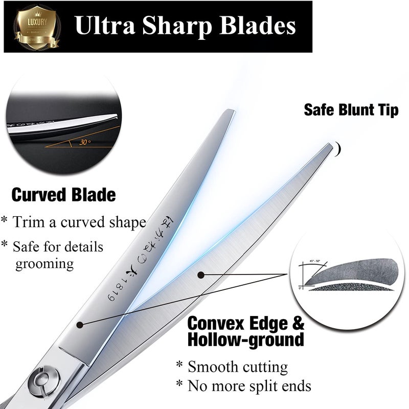 DRGSKL 6" Hair Cutting Scissors Professional Curved Grooming Scissors for Small Dogs Cat & Hairstyle Barber Haircut Shears Japanese Stainless Steel Silent Adjustable Tension Removable Soft Ring - Image 2